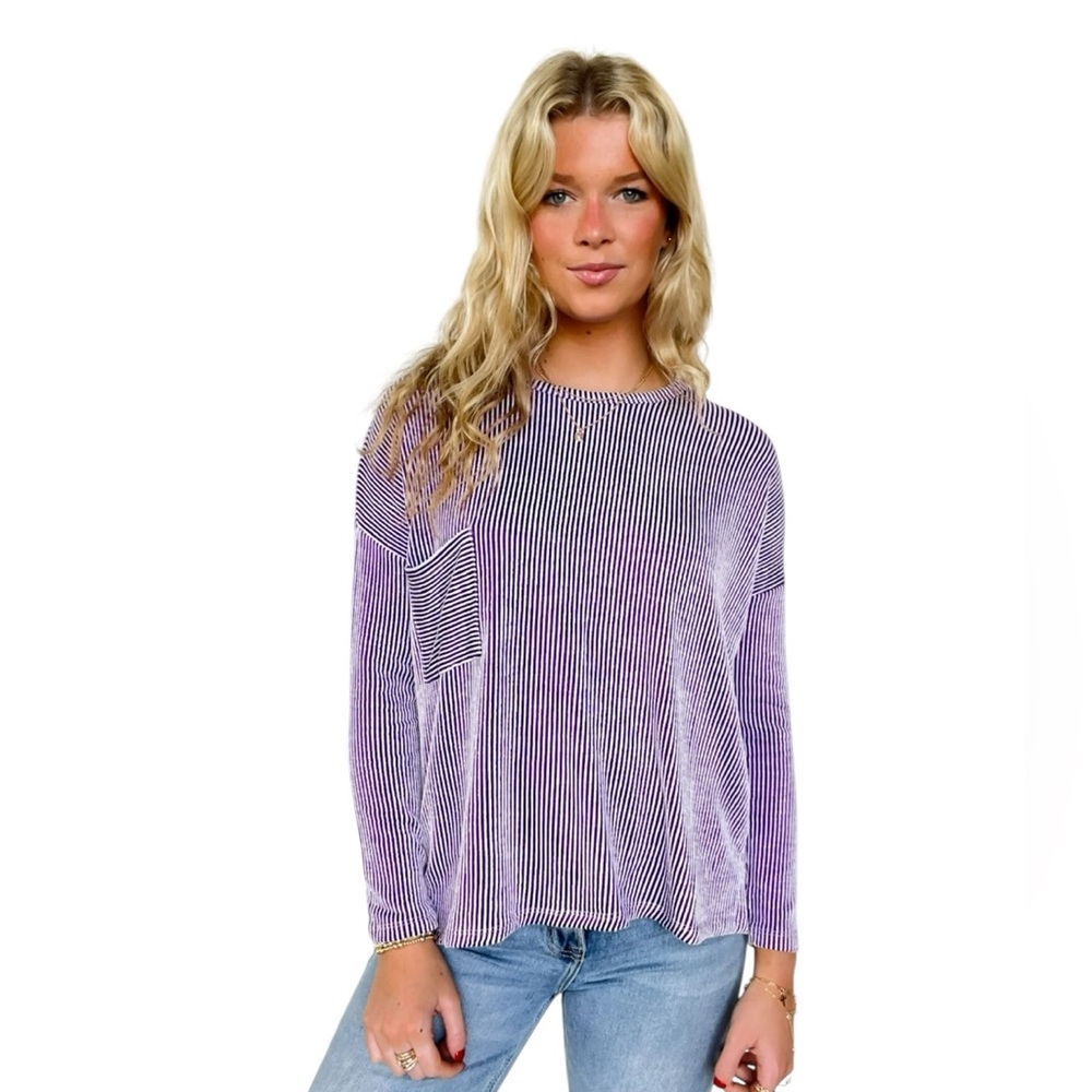 ZENANA Harper Chill Ribbed Long Sleeve Top Violet S/M